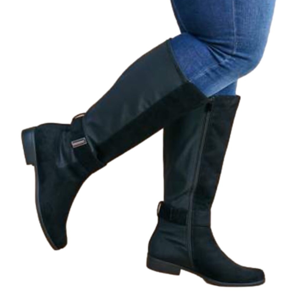 Wide Calf 9W Lane Bryant Ankle Strap Faux Suede Knee High Black Boots NIB